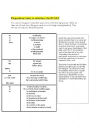 English Worksheet: RULES OF PREPOSITIONS- A GAME