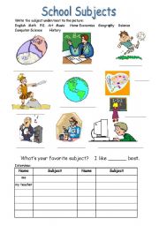 English Worksheet: School Subjects