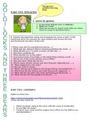 English Worksheet: goldilocks and three bears- 4 skills