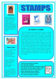 English Worksheet: Reading :  Facts About Stamps