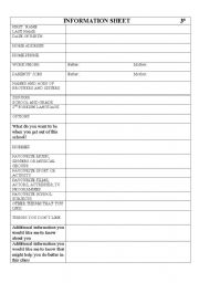 English Worksheet: BACK TO SCHOOL INFORMATION SHEET