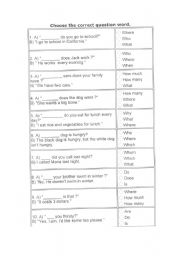 English Worksheet: when, what, where...
