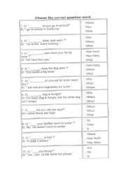 English worksheet: when, what, where...