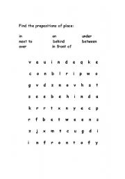 English worksheet: Prepositions of Place Wordsearch