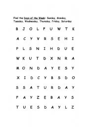English Worksheet: Days of the Week Wordsearch