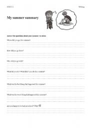 English worksheet: My summer Holiday