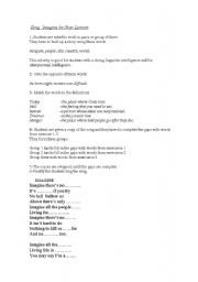 English Worksheet: song imagine by Jhon Lennon