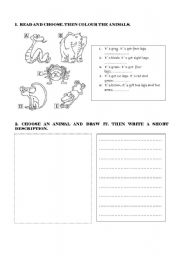 English worksheet: ANIMALS AND BODY PARTS