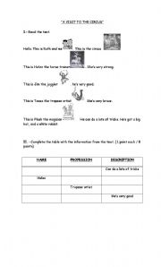 English worksheet: A visit to the circus