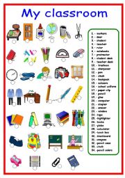 English Worksheet: Classroom objects and school supplies
