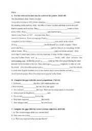 English Worksheet: active/passive, propositions and adjectives