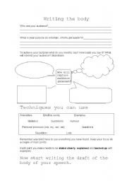 English worksheet: Writing the body of a speech