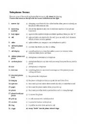 English Worksheet: Telephone Terms - matching exercise