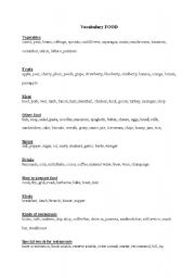 English worksheet: Vocabulary food