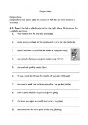 English Worksheet: conjunctions