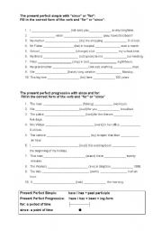 English Worksheet: since, for