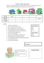 English Worksheet: Who is the Killer? Fun Colors Prepositions Occupations Review