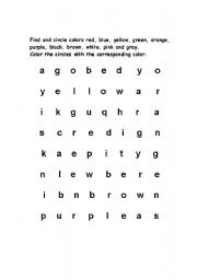 English worksheet: Colors Wordsearch