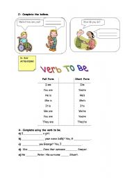 English Worksheet: pronouns and verb to be