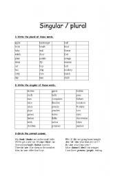 English Worksheet: Singular / plural