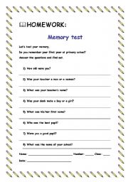 English worksheet: Memory test