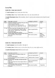 English Worksheet: Lesson plan: teaching parts of the body and numbers 1-10 