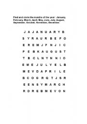 English worksheet: Months of the Year Wordsearch