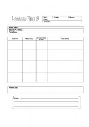 English Worksheet: lesson plan format