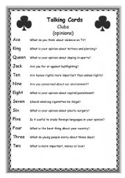 English Worksheet: Talking Cards (part 2)