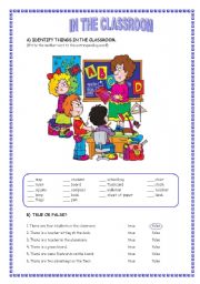 English Worksheet: IN THE CLASSROOM / THERE + BE