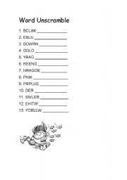 English Worksheet: Colors Word Unscramble