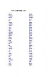 English Worksheet: English Verb list