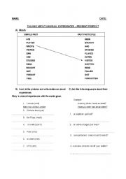 English Worksheet: PRESENT PERFECT UNUSUAL EXPERIENCES