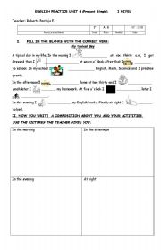 English Worksheet: Simplre Present writing activity