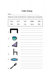 English Worksheet: Table Setting