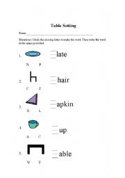 English worksheet: Table Setting 2