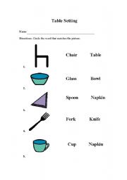 English worksheet: Table Setting 3