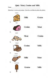 English worksheet: Quiz - Meat, Grains and Milk