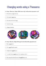 English Worksheet: Using a thesaurus