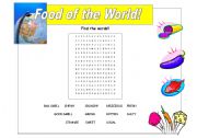 English worksheet: Food of the world - Wordsearch
