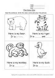 English Worksheet: Colour Zoo