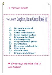 English Worksheet: learning tips