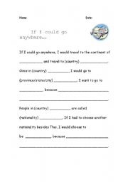 English worksheet: If you could go anywhere...