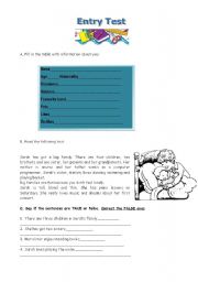 English Worksheet: Entry test