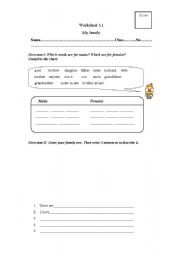 English worksheet: My family