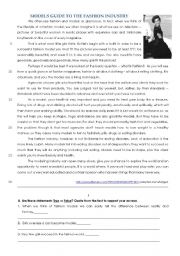 English Worksheet: Models guide to fashion industry