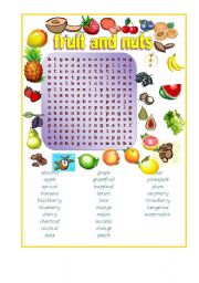 English Worksheet: fruit and nuts