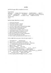 English worksheet: Definite and indefinite articles