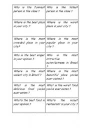 English Worksheet: Superlative Cards