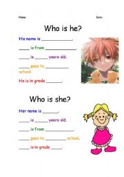 English Worksheet: Who is he/she?